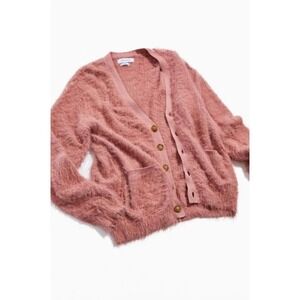 Urban Outfitters Pinkish Beige Fuzzy Button-Up Cardigan Sweater Size Large